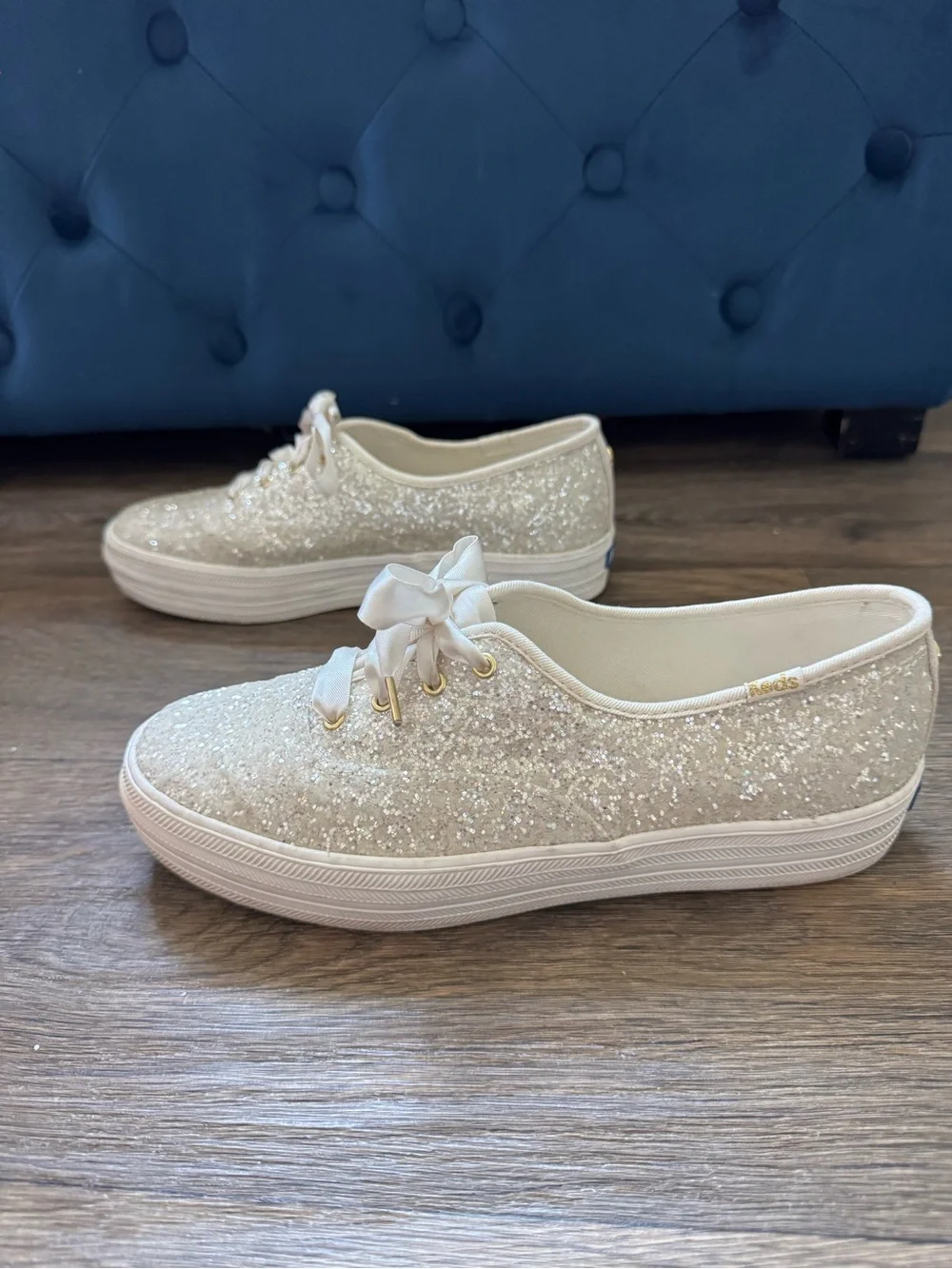 kate spade x Keds Champion Glitter Ribbon Sneakers Ivory Gold Bridal Sparkles 8